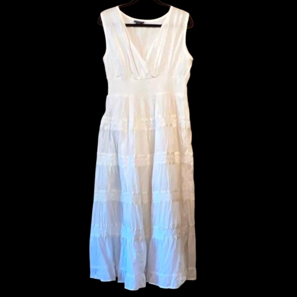 Jackpot Women's Sleeveless Cotton Boho CottageCore White Smocked Maxi Dress 3XL - Picture 5 of 8